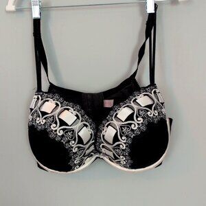 Cacique Black and White Lace Plunge Bra Size 42D